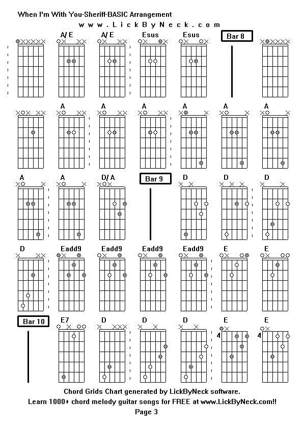 Chord Grids Chart of chord melody fingerstyle guitar song-When I'm With You-Sheriff-BASIC Arrangement,generated by LickByNeck software.